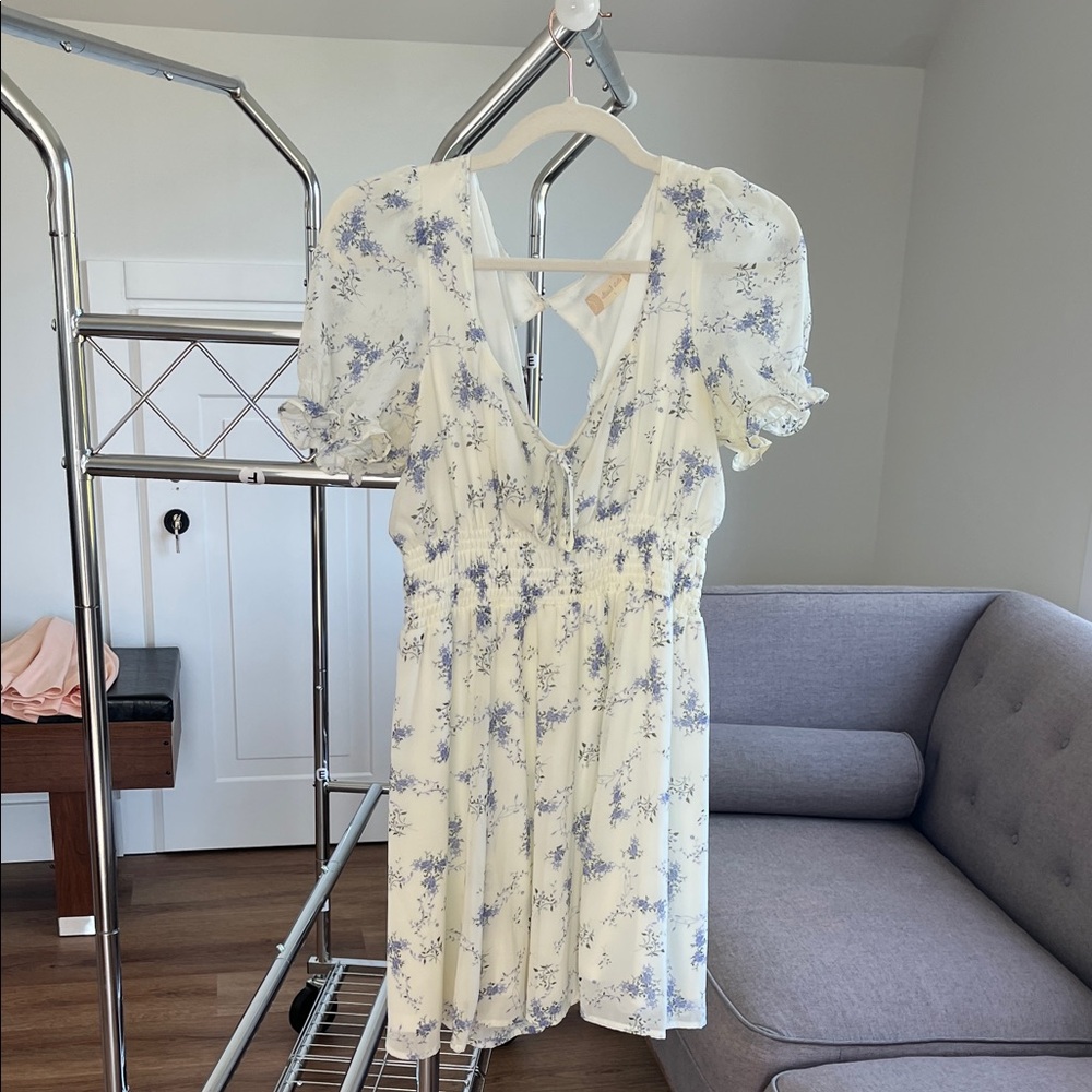Altar'd State White and Blue Floral Mini Dress
